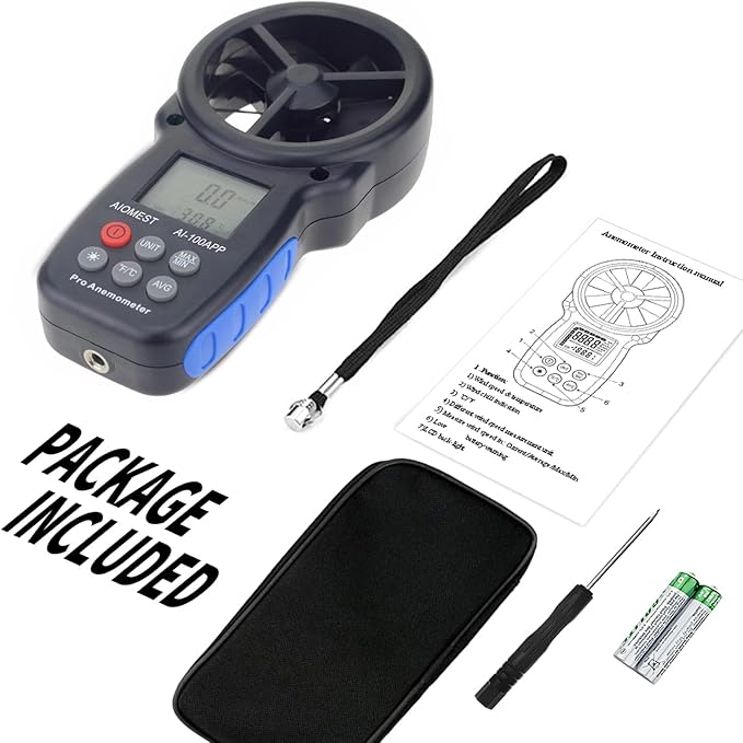 AIOMEST Digital Anemometer AI-100APP Wind Speed Measuring Device Android/iPhone Compatible W/Data Logging for Air Flow Velocity Wind Temperature Wind Chill Gauge Tester