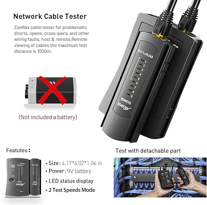 Ethernet Crimping Tool Kit RJ45 Crimp Tools,CAT5 Cat5e Cat6 RJ45 Crimping Tool Kit With Cable Tester, Multiply Stripper, Blades,50Pcs Cat 6 Pass Through Connectors and Strain Relief Boots