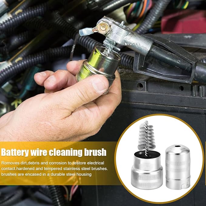 Car Battery Terminal Cleaner Brush Kit, Vehicle Battery Post with 12PCS Washers Protector Fiber 2PCS Cleaning Brush, Automotive Post Terminal Cleaners Accessories, Universal Fit