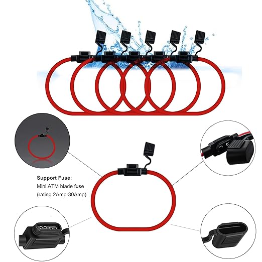 MuHize in Line Fuse Holders - Upgraded 12AWG Waterproof Fuse Holder with 5A Blade Fuses ATM, 12V 5 Pack Fuses Holders for Marine RV, Quick Connect, No Splicing Needed