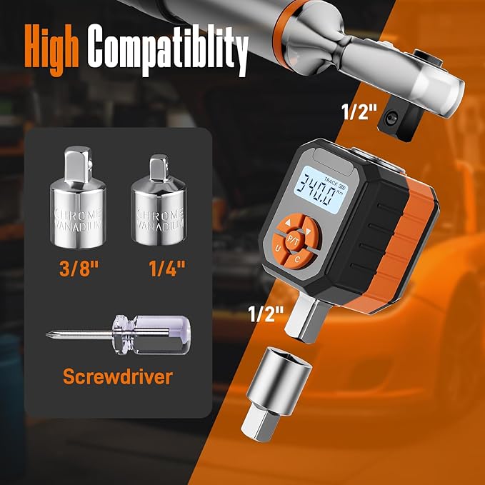 1/2" Digital Torque Wrench Adapter Set, 12.54-250.8 Ft.lb/17-340 N.m Electronic Torque Adapter with Buzzer & LED Indicator for Automotive Motocycle Car Repair