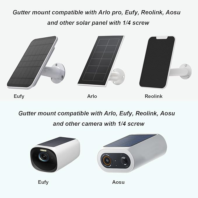 WiTi Gutter Mount for Eufy, Arlo Solar Panel , Adjustable Stainless Steel Mount Bracket to get Sun , No Drill Installation Compatible with Eufy S220 Camera