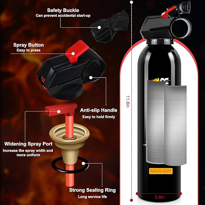 6Pack Fire Extinguisher for Home - 8 in 1 Portable A, B, C, K Fire Extinguishers with Mount, 620ml Emergency Survival Extinguisher for Vehicle, Car, Boat, Truck & Office, Versatile Fire Protection