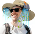 Berlune Men Sun Hat with 2 Solar Fans Wide Brim Outdoor Fishing Hat USB & Solar Powered for Sun Protection Camping Hiking
