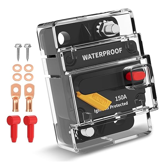 150 Amp Circuit Breaker with Manual Reset, Waterproof DC 12V-48V Breaker for Power Inverter, Winch, Solar System, RV, 150A 12V Circuit Breaker & Battery Disconnect