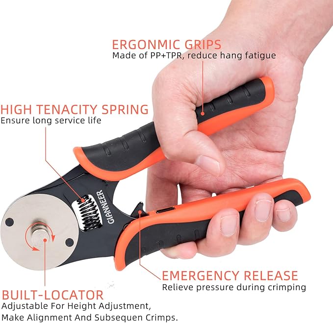 Deutsch Crimp Tool Closed Barrel Crimper 4 Way Indent 8 Impression Type Pin Crimping Tool for Deutsch Connector 14, 16, 18 AWG