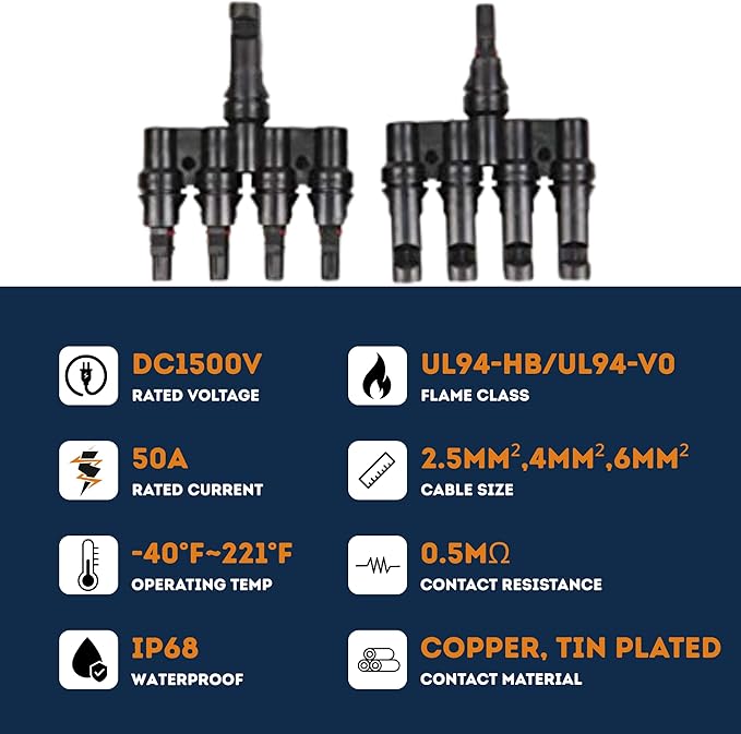 XYRIS Solar Connectors T Branch 1 to 4 for Solar Panels, Solar String Splitter/Joiner (M/FFFF+F/MMMM 1 Pair)