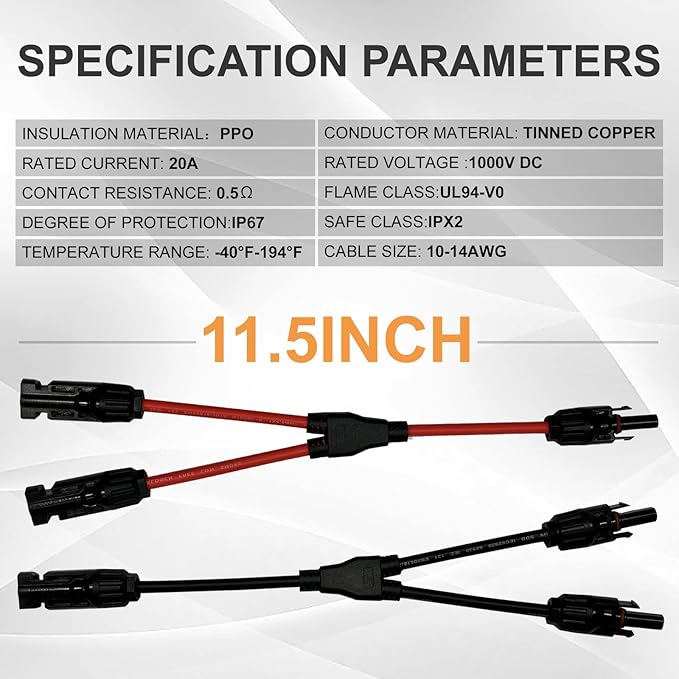 Solar Connectors Y Branch Upgraded Solar Panel Connector, 1 Pair Adapter Cable Wire Plug Tool Kit for Solar Panel(M/FF+F/MM)