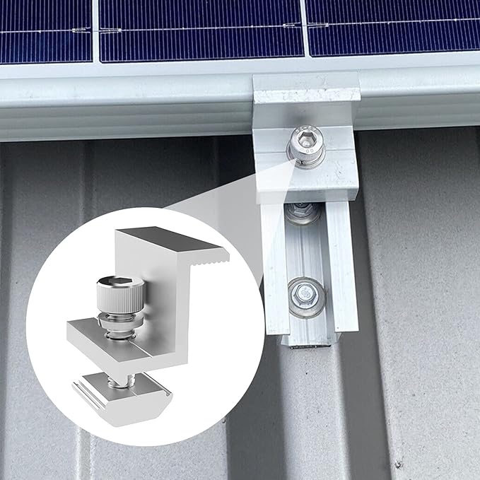 Solar Panel Mounting Rail Aluminium Solar Rooftop Rail Connector Solar Bracket Solar Roof Mount Kit for Metal Roof, Tin Roof, Flat Roof, Sheet Roof (4 x 200mm Rail + 4 x 35mm Clamp)