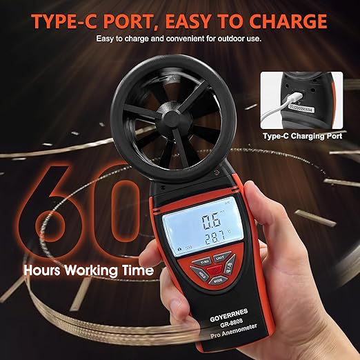 Handheld Anemometer with Tripod, for Wind Speed Temp Humidity, Digital Rechargeable Air Flow Gauge Meter, Portable CFM Measuring Device for HVAC Outdoor Shooting Golf Drone Flying