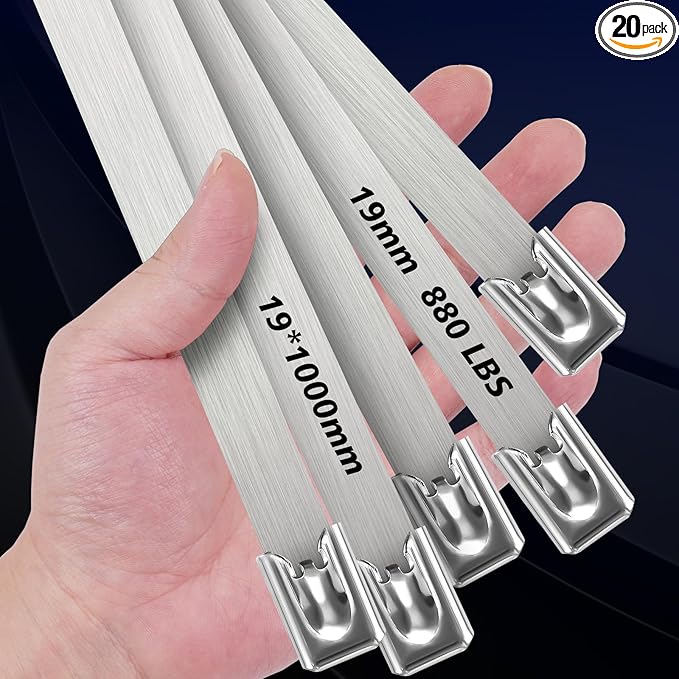 Metal Zip Ties Heavy Duty Outdoor, 40 Inch 880 Lb Wide Stainless Steel Zip Ties Self-locking Metal Cable Ties Suitable for Exhaust Wrap, Fence, Farms, Pipes, Cables, as well as Outdoor binding 20PCS
