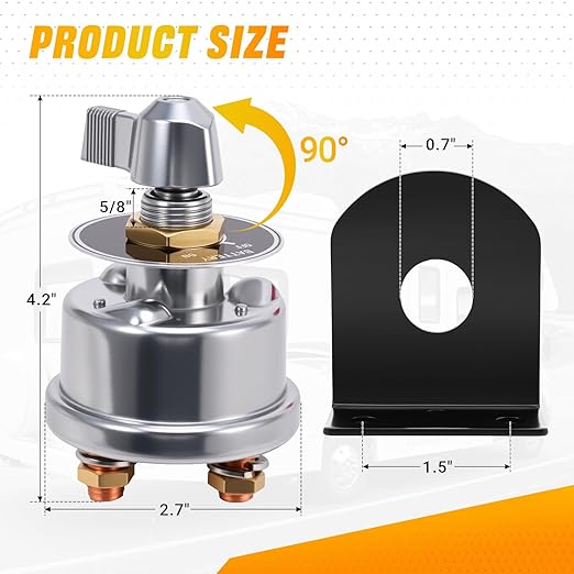 FEITON 200A Battery Shut Off Switch 12v Heavy Duty Battery Cut Off Switch with Side Post Mounting Bracket for Car, Truck, RV, Yacht, Boat