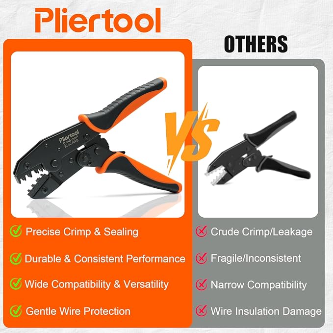 Crimping Tool for Non-Insulated Open Barrel Terminals Receptacles AWG 20-10, Ratcheting Wire Crimper - Crimping Pliers - Electrical Crimpers Tools