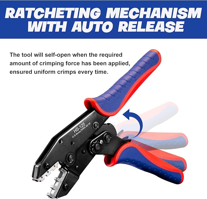 Crimping Tool for AWG 22-10 Heat Shrink Connectors, Ratcheting Wire Crimper Tool with Color-Coded Jaws, Professional Wire Crimping Tool for Electrical Connectors and Terminals