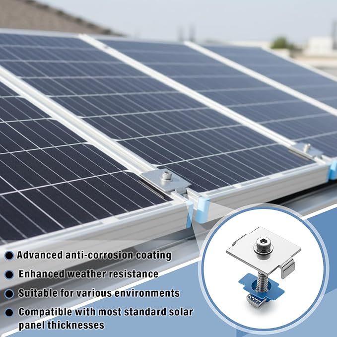 Silkfly 10 Pcs Solar Panel Mid Clamps for 1-5/8 Inch Steel Strut Channel, Solar Panel Kit with Clamps and Cone Nuts for Mounting Panels