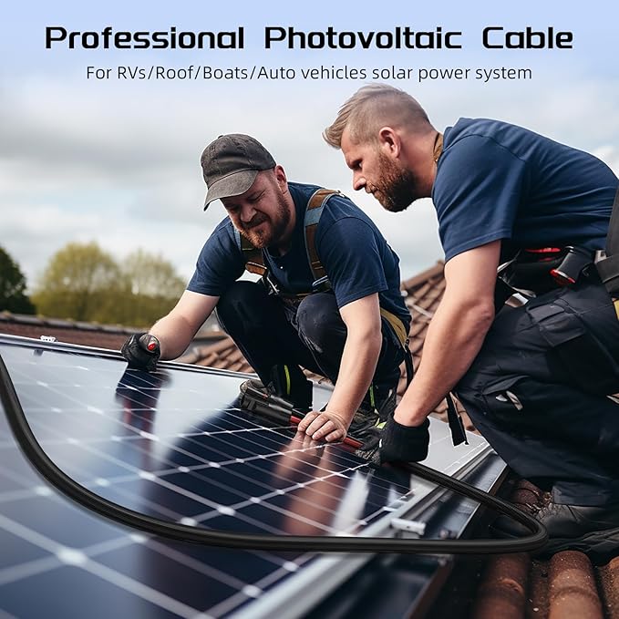 15FT Twin Wire Solar Panel Extension Cable, 10 Gauge PV Wire with IP68 Female & Male Waterproof Connectors, Flame Retardant Protective Sleeving and Dust Caps for Home, RV, Photovoltaic Systems
