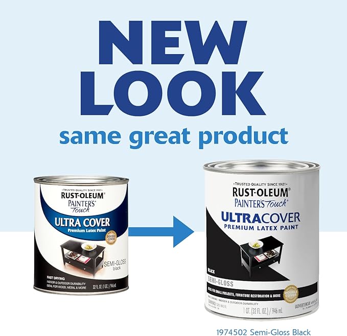 Rust-Oleum 1974502 Painter's Touch Latex Paint, Semi-Gloss Black,32 Fl Oz (Pack of 2)