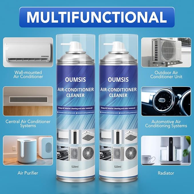 Air Conditioner Cleaner, Professional Cleaner Foam Spray, Foaming Coil Cleaners for AC Unit, Heating, Refrigerator, Multifunctional Cleaner Spray Bottle Breaks Down Dirt, Dust and Grease 2 Pack