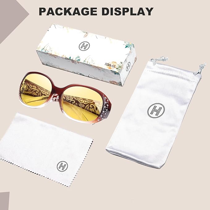 HAOLOTA Night Vision Driving Glasses Women Anti Glare Polarized, Wrap Around Nighttime Safety Glasses UV Protection