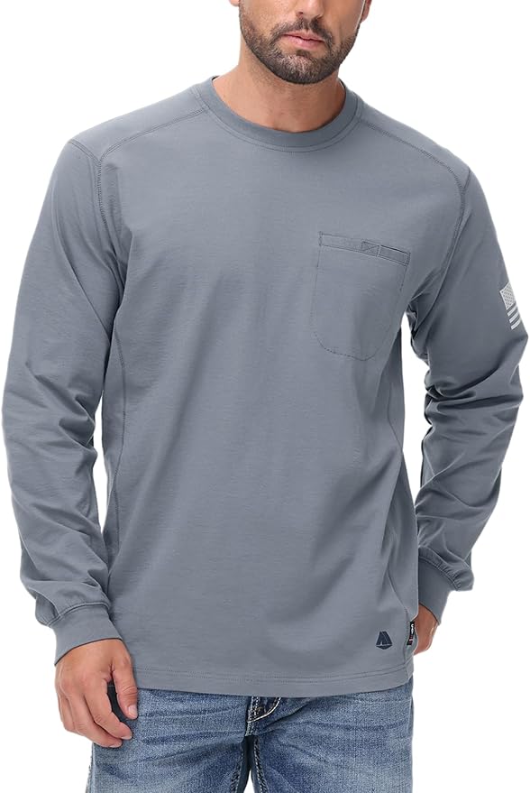 FR Shirts for Men 5.5OZ Lightweight Stretch Patriot Baseball T-Shirt Work Shirt