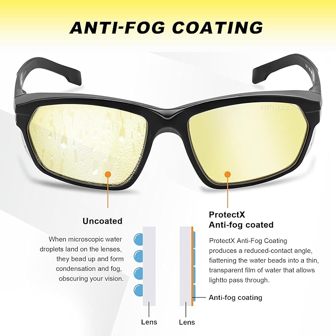 ProtectX Classic Safety Glasses, Anti-Fog Scratch Resistant Lenses, Protective Eyewear for Work, Indoor/Outdoor, ANSI Z87.1