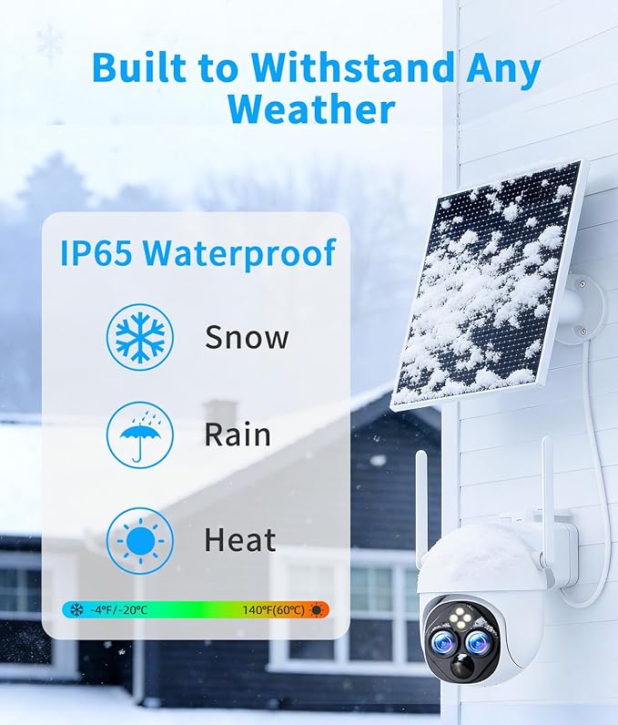 Dual-Lens Solar Security Cameras Wireless Outdoor, 10x Zoom to See Further 360 PTZ WiFi Camera for Home Security with Color Night Vision, AI Body Detection, 2-Way Audio, Spotlight Siren Alarm