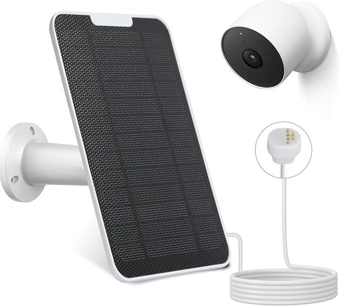 6w Premium Solar Panel Charger Compatible with Google Nest Cam Outdoor or Indoor (Battery Version), with 13.1Ft/4m Fast Charging Cable, IP65 Weatherproof and Adjustable Mount