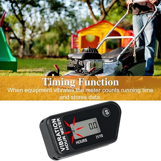 LCD Digital Hour Meter Gauge Vibration Activated,Waterproof Design,for All Vibrating Machine,Air Compressor,Generator,Lawn Mower,Motorcycle,Chainsaw (Black)