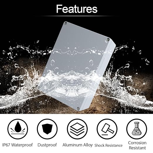 LeMotech Electrical Box, Aluminum Alloy Metal Junction Box, IP67 Waterproof Dustproof Project Box, Outdoor Universal Enclosure, Grey 10.4x7.2x3.7in (265x185x96mm)