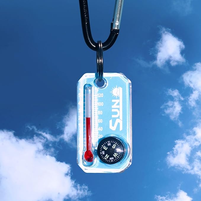 Sun Company Therm-o-Compass | Multi-Functional Zipper Pull Compass & Thermometer with Wind Chill Chart | Ideal for Camping, Hiking, and Outdoor Navigation