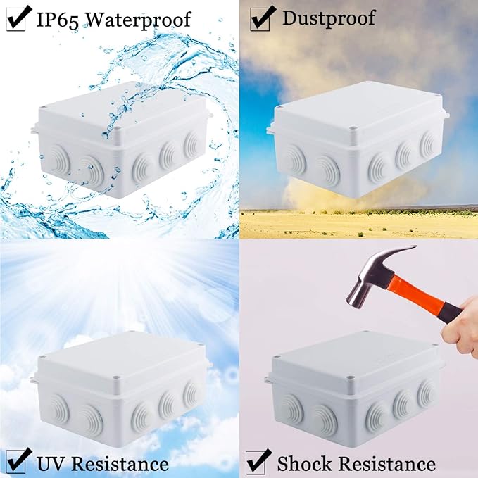 Sunnyglade ABS Plastic Electrical Junction Box IP65 Waterproof Universal Outlet Box Durable Outdoor Electrical Gang Box White （5.9 x 4.3 x 2.8 inch）