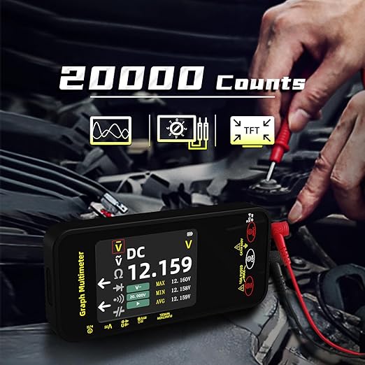 BSIDE 20000 Counts Digital Multimeter Date Recorder, 0.1mA/10uV/1000V with Smart Mode, 360-Degree Rotate LCD with Rechargeable, Measures Amp Cap Diode Temp MAX/MIN/Peak Voltage for Photovoltaic Miners