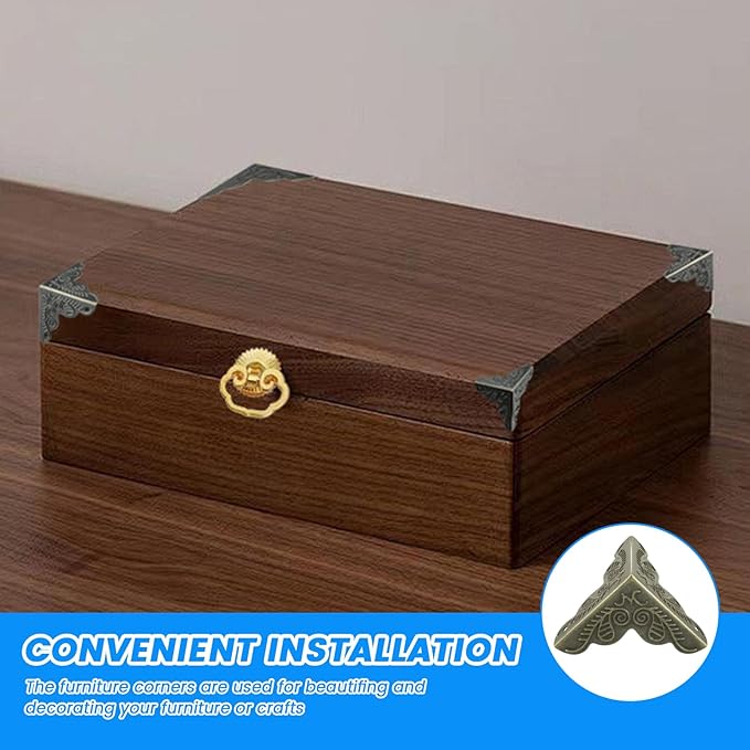 SDTC Tech 12 Pack Furniture Corner Protector 1" x 1" Antique Bronze Triangle Edge Decorative Metal Corner Guard for Storage Box Jewelry Case Cabinet Coffee Table Wooden Chest etc.