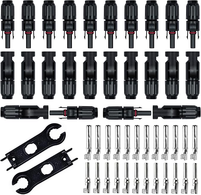 24 PCS Solar Connectors Male & Female Panel Cable Connectors with 2Pcs Spanners IP67 Waterproof (12 Pairs)