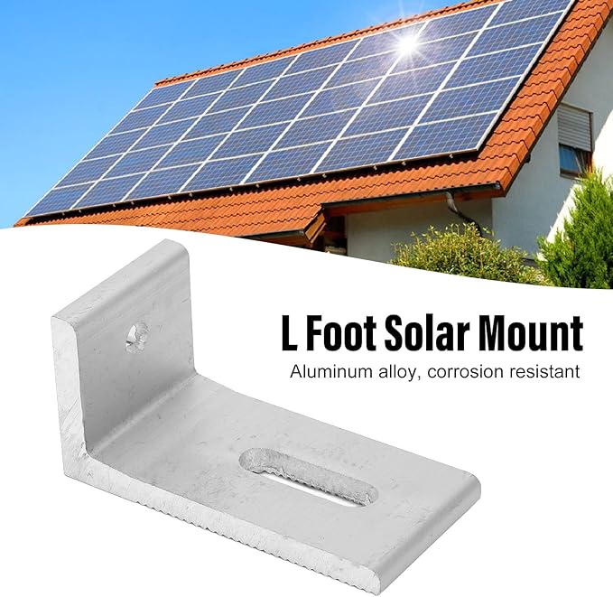 10Pcs Solar Panel Mounting Brackets, L Foot Solar Roof Mount, Aluminum Alloy Solar Panel Bracket Kit, Glossy Photovoltaic Brackets for Roof PV System, 3.14x1.57x1.57in