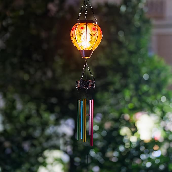Hummingbird Wind Chimes,40.2” Solar Wind Chimes for Outside,Memorial Wind Chime with Lanterns,Solar Windchimes Outdoor for Mom Women Grandma,Hummingbird Hanging Windchime for Patio Yard Decor
