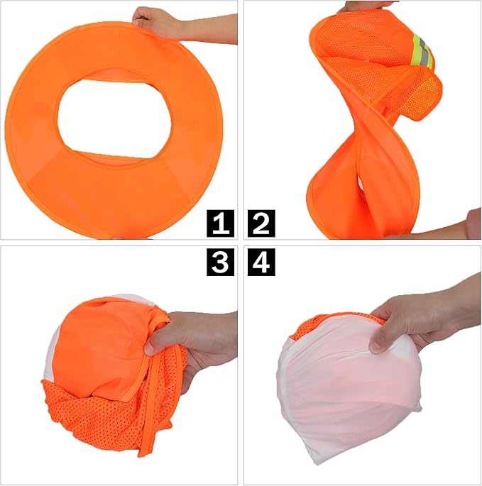 TCCFCCT Hard Hat Sun Shade, Full Brim High Visibility Sun Visor Neck Shield and Bandana Face Scarf with Construction Arm Sleeves, 3 Packs, Orange, Large, TCMY-01