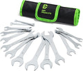Super-Thin Open End Wrench Set, 14-Piece SAE & Metric Sizes, 6mm to 24mm, 3/8" to 1-1/16", Ultra-Slim Wrench Set with Mechanic Rolling Pouch