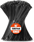 XINGO 16 Inch Black Zip Ties 1500 PCS, 85 LBS Tensile Strength, UV Resistant Cable Ties, Premium Self-locking Plastic Ties for Indoor and Outdoor Use