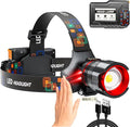 Headlamp 5000 LUMENS LED Rechargeable Head Lamps, Zoomable Headlight with 5 Modes & IPX7 Waterproof, 120° Adjustable Head Lights for Forehead for Outdoor, Camping, Hard Hat, Hunting,Fathers Day Gift