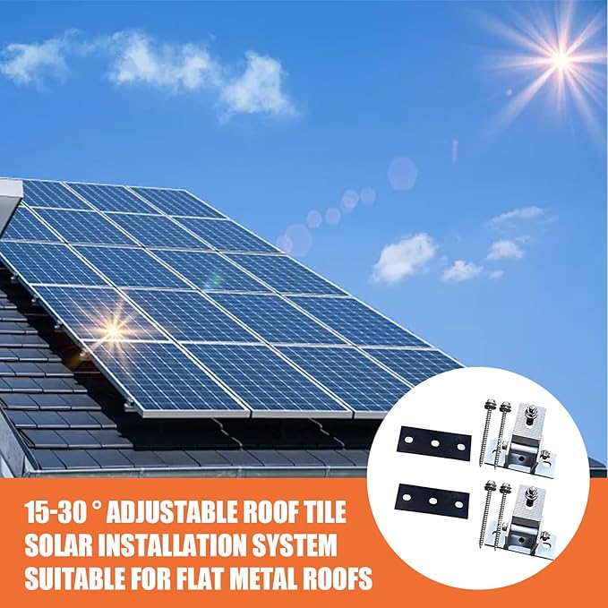 Adjustable Solar Panel Tilt Mount Brackets, 2 Sets 15-30° Adjustable Aluminum Solar Mounting Brackets Support 50-400 Watt Panel for Flat Surface for Flat Surface, RV, Roo