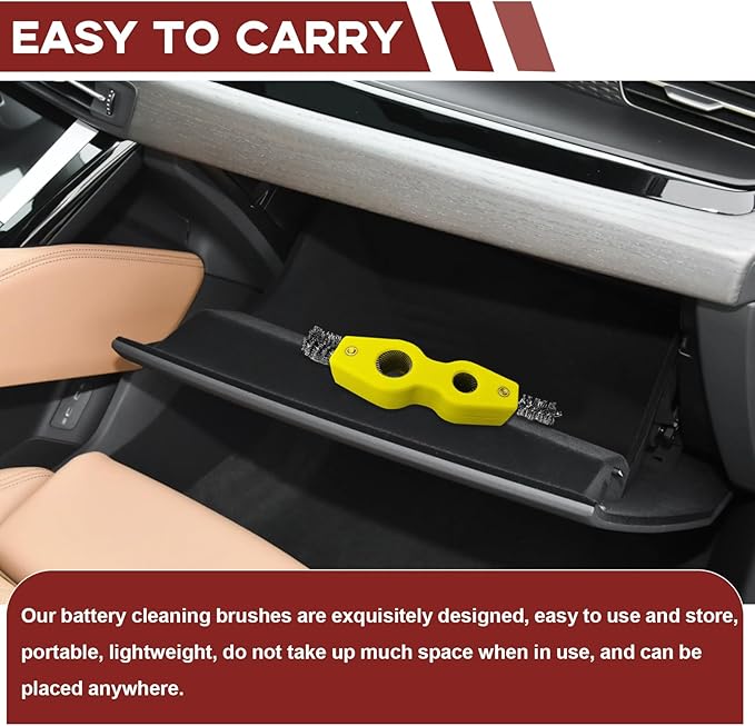 4 in 1 Car Battery Terminal Cleaning Brush, Anti-Rust Auto Battery Cleaner Brush Tool, Universal for Automotive and Marine for Plumbing Installation Soldering Brazing, Car Accessories (Yellow)