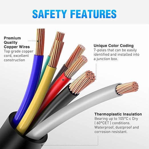 Nilight 50049R 7Way 8 Feet Heavy Duty 7 Way Plug Inline Trailer Cord for Truck Camper Blade Molded RV Cable Wire Weatherproof & Corrosion Resistant-8FT,2 Years Warranty
