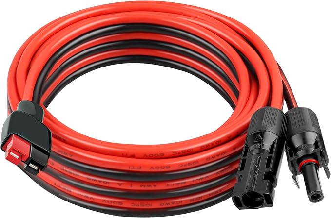 10AWG Solar Panel to Anderson-Style Connector Extension Cable 15FT, Tinned Copper Wire, 600V Rated, High-Temperature Resistance, for Solar Power Systems and Battery Connections