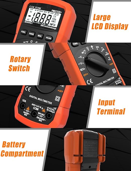 Digital Multimeter,Multimeter Tester, High Sensitivity Voltmeter Ammeter Ohmmeter NCV Circuit Checker Measures AC/DC Voltage,AC/DC Current, Resistance, Diodes, Continuity, Transistor (Black)