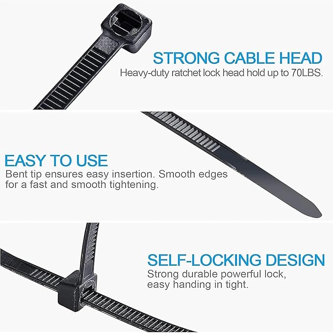 Zip Ties 22 inch Black 70lb Tensile Strength UV Resistant Large cable Ties for indoor and outdoor use Awnings Tying Branches Bundling of Crops Fixed Water Pipes 80 Pack