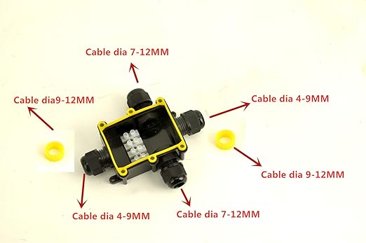 Junction Box Waterproof,Outdoor Junction Box, Waterproof Electrical Junction Box, IP68, 4 Way M20 coaxial Cable Connector Wire Range from 4 to 12mm, Black,