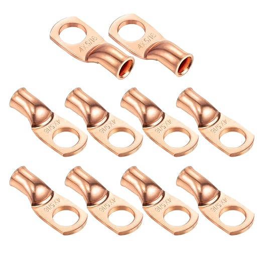Ampper Heavy Duty Copper Wire Lugs, UL Eyelets Ring Crimp Copper Terminal Connectors for Battery Cable Ends and More (4 Awg, 5/16" Ring, 10 Pcs)