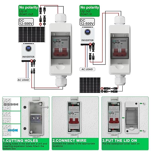 32 Amp Solar Disconnect Switch DC500V Circuit Breaker, AC 120V/240V Disconnect Box Outdoor IP65 Waterproof