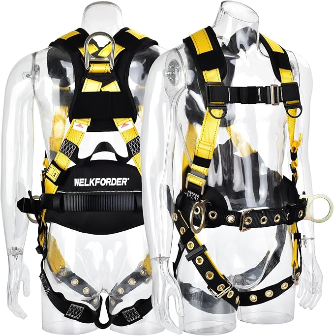 3D-Rings Fall Potection Safety Harness With Waist＆Leg Tounge Buckles|Waist & Shoulder Pad Support ANSI Compliant